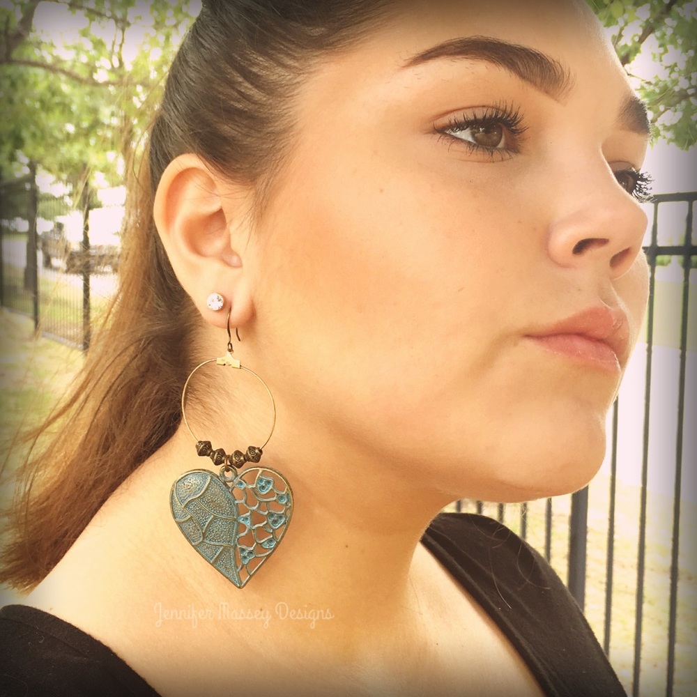 Bronze Patina Heart Earrings